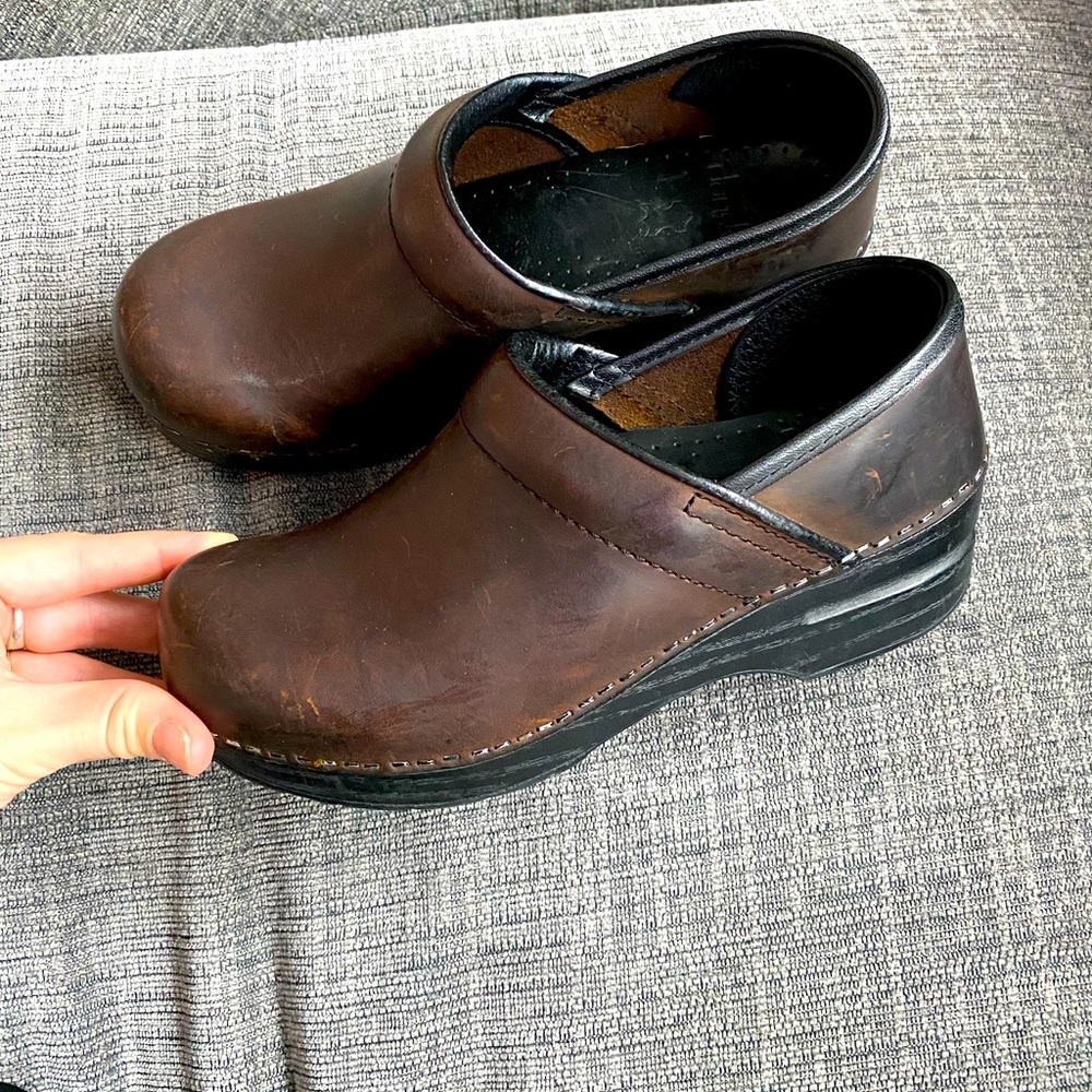 Danskos leather brown clogs size 36 5.5